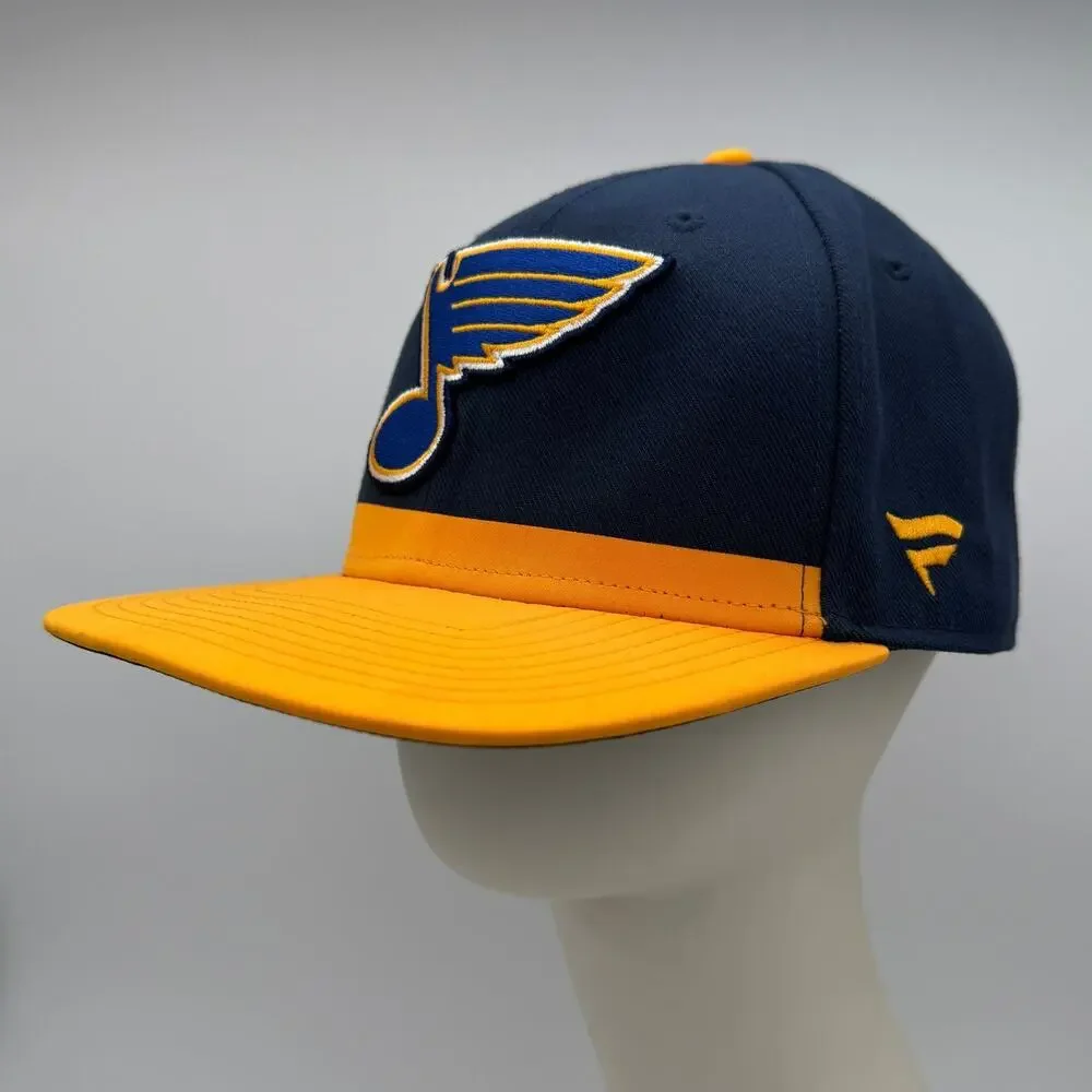 Fanatics St Louis Blues Authentic Pro Snapback Hat NHL Navy Gold Flat Bill